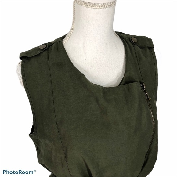 Takara Army Green Full Zip Waist Tie Top Medium - Picture 2 of 7
